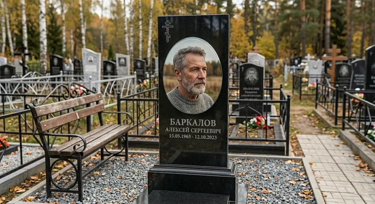Овальный портрет на стекле на чёрной гранитной стеле в Ижевске