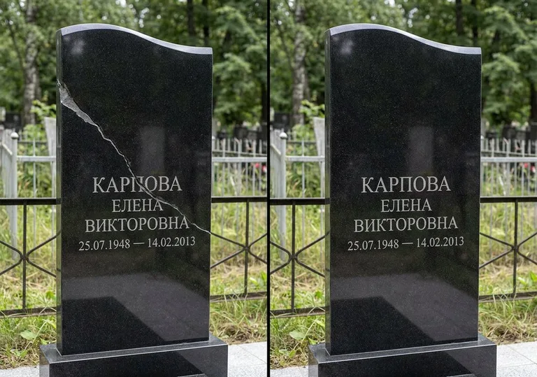 Заделка трещины на чёрном граните: до и после в Ижевске