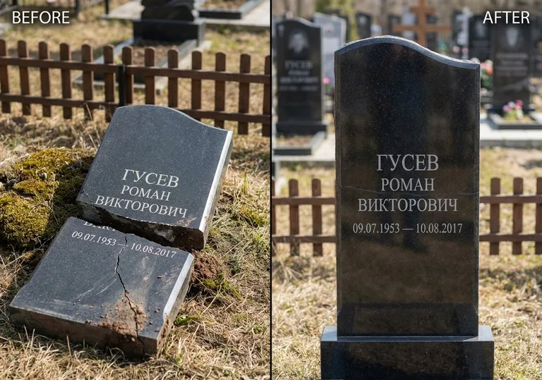 Склейка расколотого памятника: до и после в Ижевске