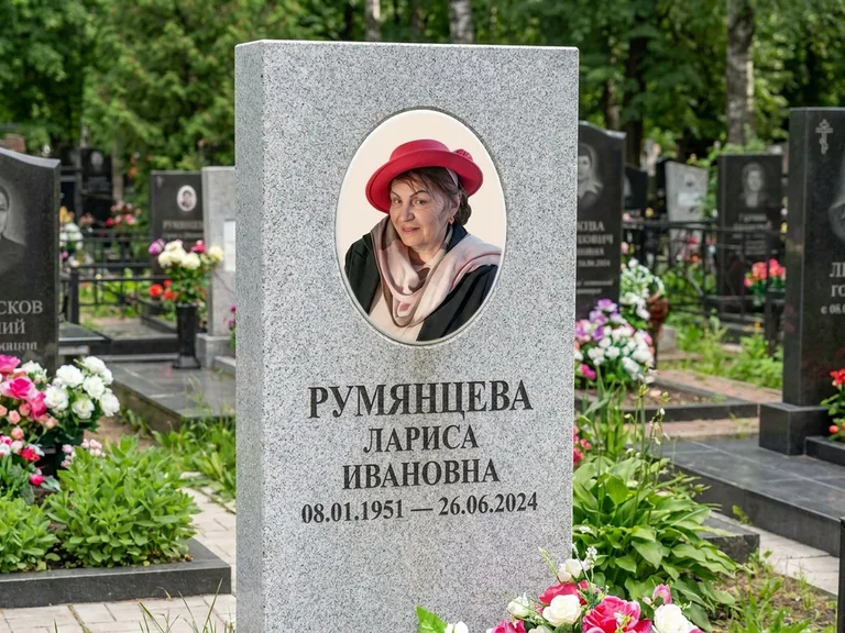 Портрет на памятнике в Ижевске — Цветной портрет → овальная фотокерамика на светлом камне