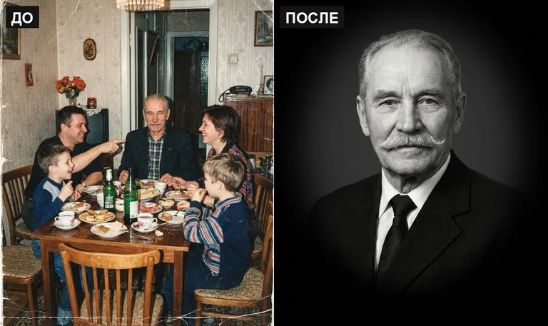 Ретушь фото на памятник — выделение из группового: до и после в Ижевске