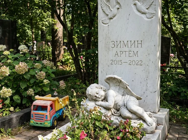 Спящий ангелочек на детском памятнике в Ижевске