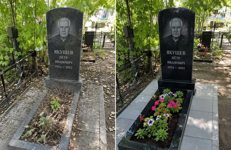 Диптих №15: мемориал с ажурной ковкой — лаковая подкраска прутьев и мойка стелы в Ижевске