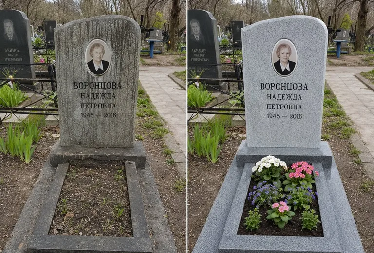 Уборка могилы до и после весной — городское кладбище в Ижевске