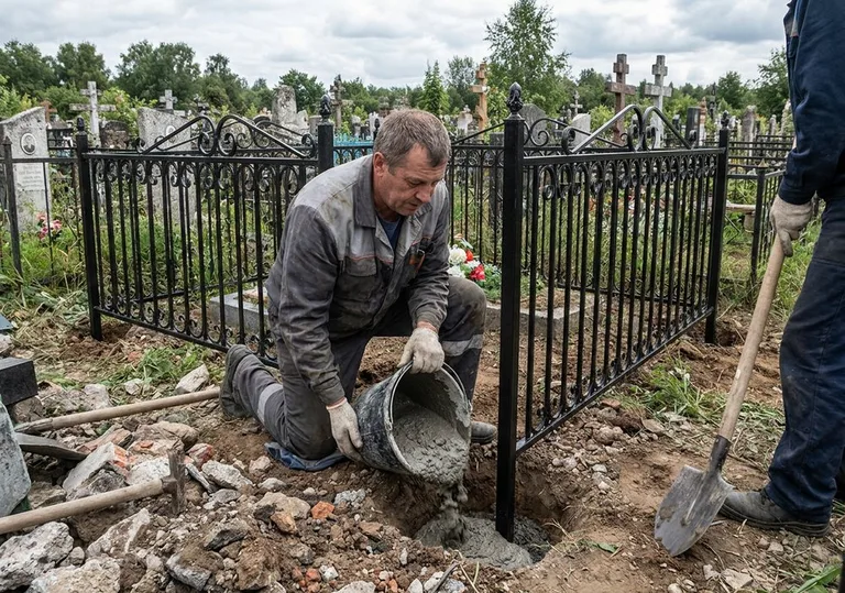 Установка ограды бетонированием ножек в грунт в Ижевске