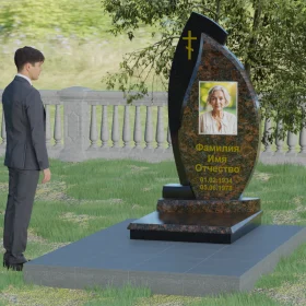 Комбинированный вертикальный православный памятник с крестом - П004