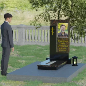 Вертикальный комбинированный памятник православный - П005