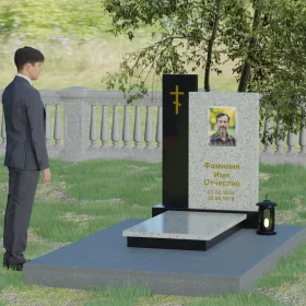 Вертикальный комбинированный православный памятник с крестом - П006