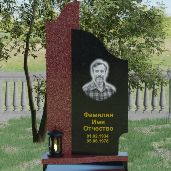 Комбинированный памятник с волнообразным изгибом и 'рваным' навершием, гранит Габбро-диабаз