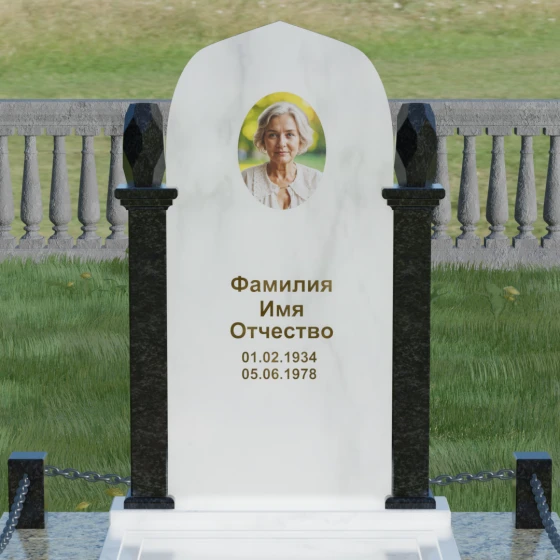 Комбинированный вертикальный памятник для светских с комплексом в Ставрополе, мрамор Тассос