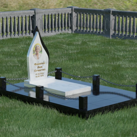 Вертикальный комбинированный памятник со светским мемориальным комплексом в Ставрополе, мрамор Тассос, вид 5