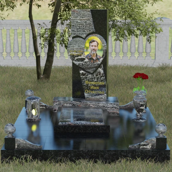 Вертикальный гранитный памятник на одного во Владивостоке, гранит амфиболит, вид 2