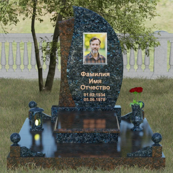 Стела-лепесток с фактурной вставкой, гранит Блю Перл, вид 2