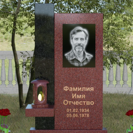 Светский комбинированный вертикальный памятник в Салехарде, гранит Лезниковский