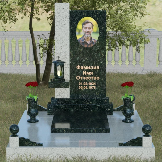 Светский комбинированный вертикальный памятник в Салехарде, гранит Балтик грин, вид 2