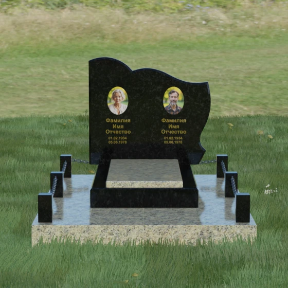 Горизонтальный памятник «Двойная волна» для двоих, гранит Габбро-диабаз, вид 2, в Якутске