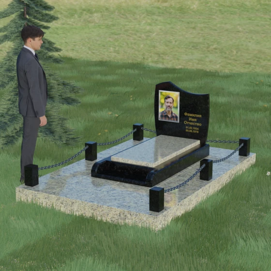 Вертикальный комбинированный светский памятник в Ставрополе, гранит Габбро-диабаз, вид 4