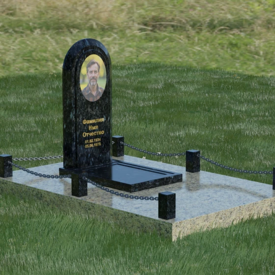 Гранитный памятник-арка с овальной нишей, гранит Блю Перл, вид 5
