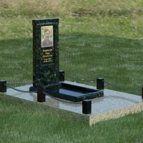 Вертикальный памятник из гранита с мемориальным комплексом - П061