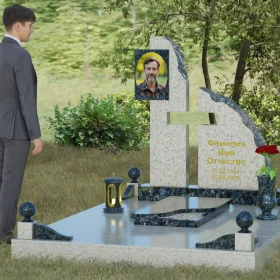 Комбинированный православный памятник с крестом и мемориалом - П067