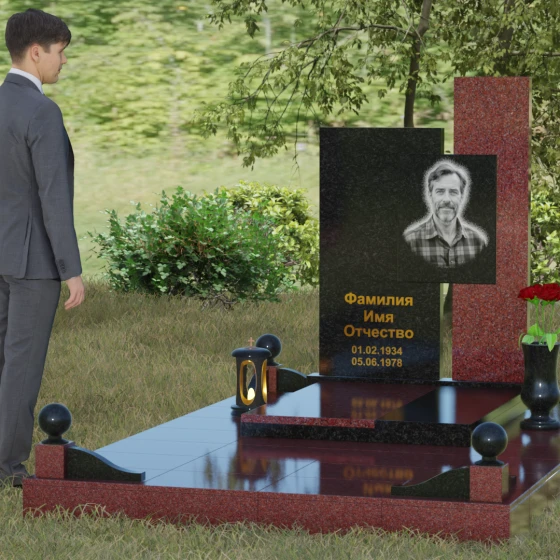 Комбинированный вертикальный памятник в Нижневартовске, гранит Габбро-диабаз, вид 4