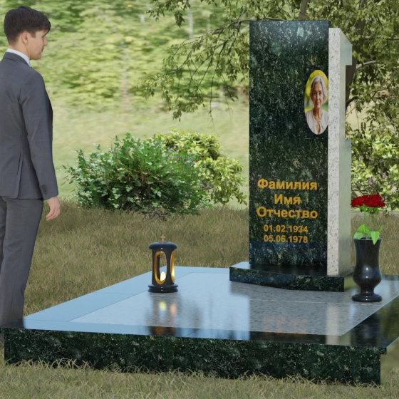 Вертикальный памятник со ступенчатым вырезом, гранит Балтик грин, вид 4