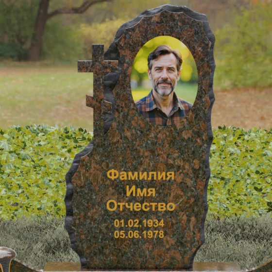 Гранитный памятник с крестом во Владивостоке, гранит Дымовский