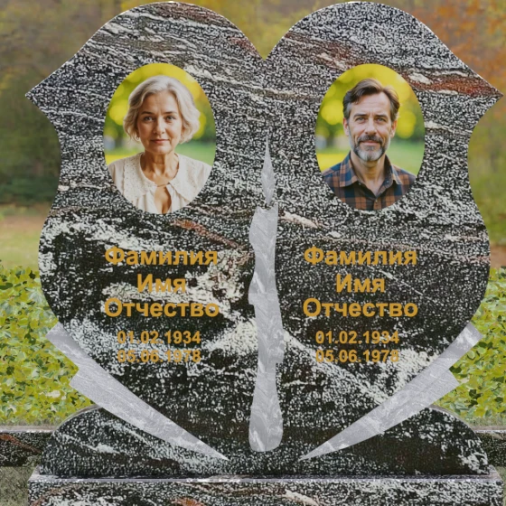 Горизонтальный гранитный памятник на двоих в Рязани, гранит амфиболит