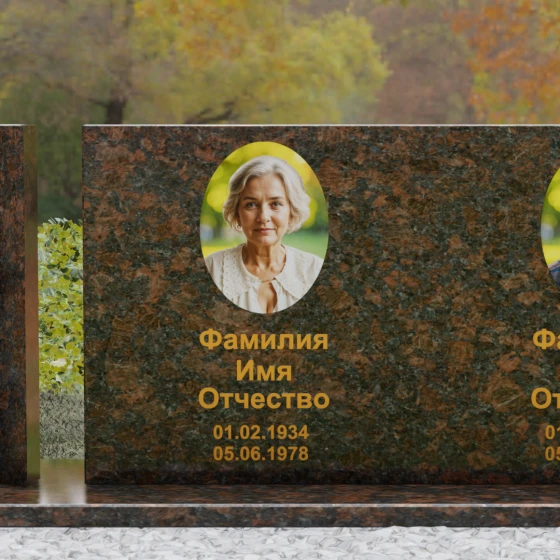 Горизонтальный гранитный памятник с крестом в Томске, гранит Дымовский