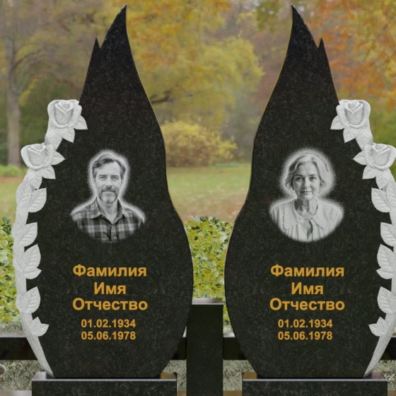 Памятник из гранита с розами и плавными изгибами, гранит Габбро-диабаз