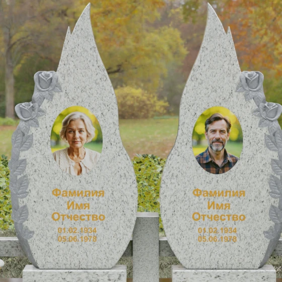 Памятник из гранита с розами и плавными изгибами, гранит Мансуровский