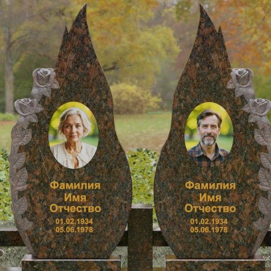 Памятник из гранита с розами и плавными изгибами, гранит Дымовский