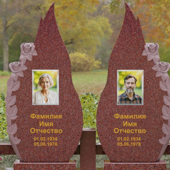 Памятник из гранита с розами и плавными изгибами, гранит Лезниковский