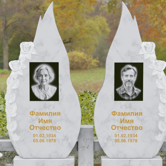 Памятник из гранита с розами и плавными изгибами, мрамор Тассос