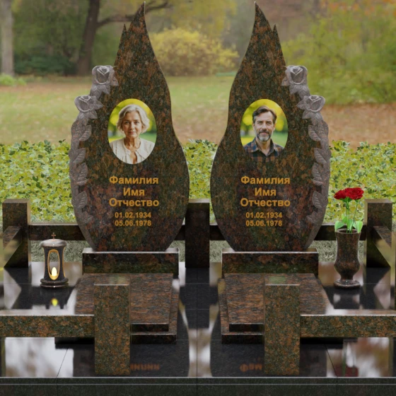 Памятник из гранита с розами и плавными изгибами, гранит Дымовский, вид 2