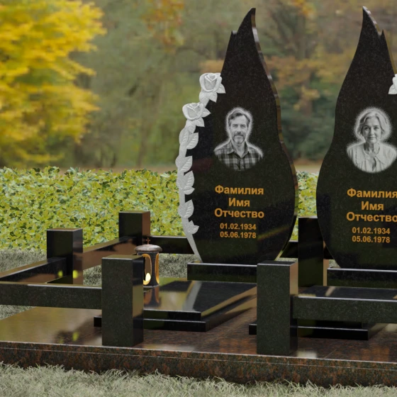 Памятник из гранита с розами и плавными изгибами, гранит Габбро-диабаз, вид 4