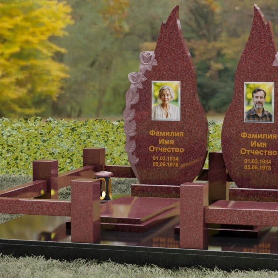 Памятник из гранита с розами и плавными изгибами, гранит Лезниковский, вид 4