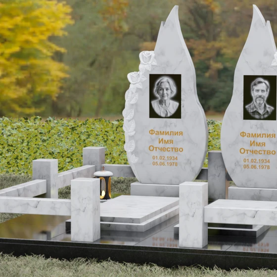 Памятник из гранита с розами и плавными изгибами, мрамор Тассос, вид 4