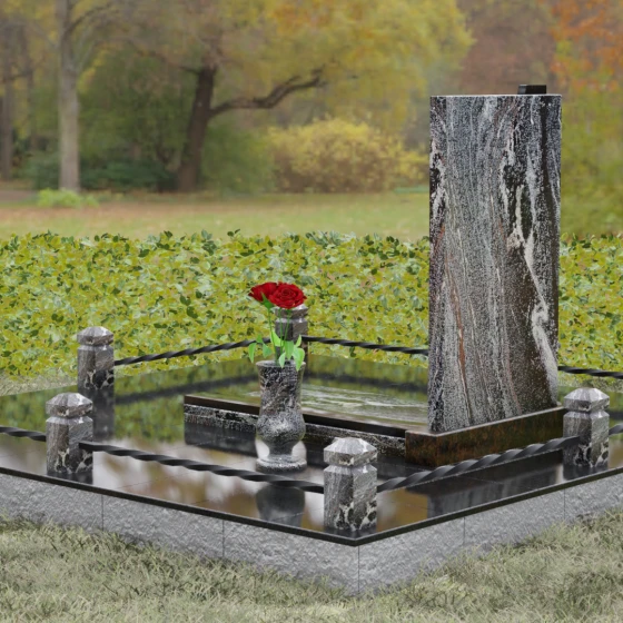 Гранитный памятник с S-образной волной, гранит амфиболит, вид 3