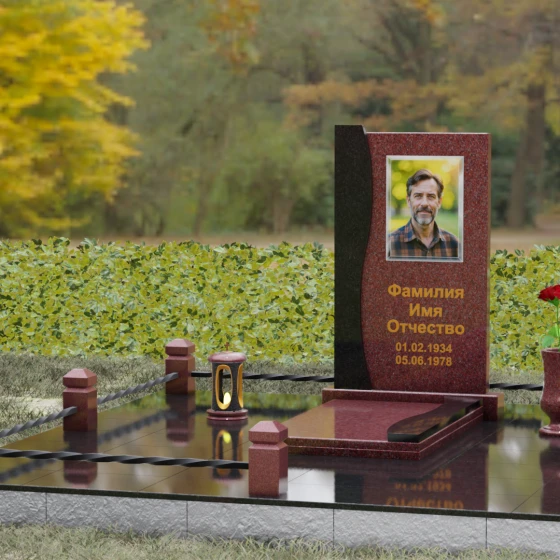 Гранитный памятник с S-образной волной, гранит Лезниковский, вид 4