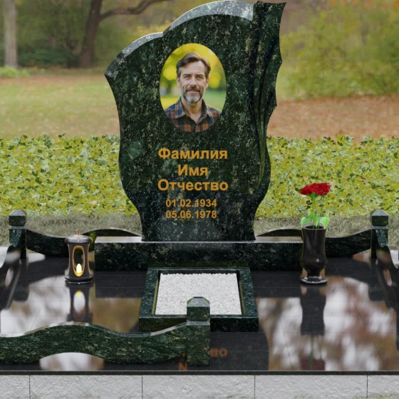 Гранитный вертикальный памятник светский в Барнауле, гранит Балтик грин, вид 2