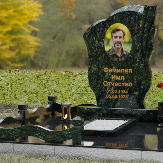 Гранитный вертикальный памятник светский в Барнауле, гранит Балтик грин, вид 4