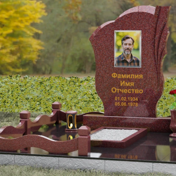 Гранитный вертикальный памятник светский в Барнауле, гранит Лезниковский, вид 4