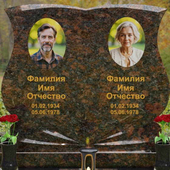 Горизонтальный гранитный памятник для двоих во Владивостоке, гранит Дымовский