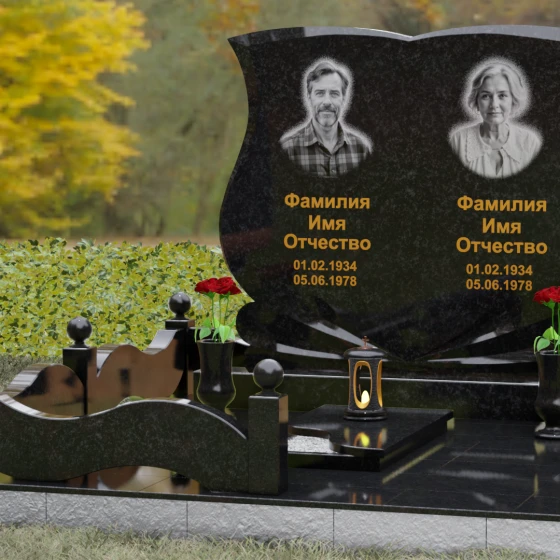 Горизонтальный гранитный памятник для двоих во Владивостоке, гранит Габбро-диабаз, вид 4