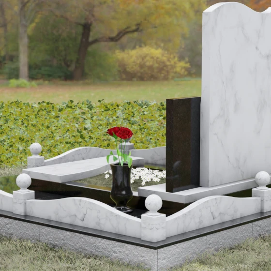 Комбинированный памятник из гранита с драпировкой, мрамор Тассос, вид 3