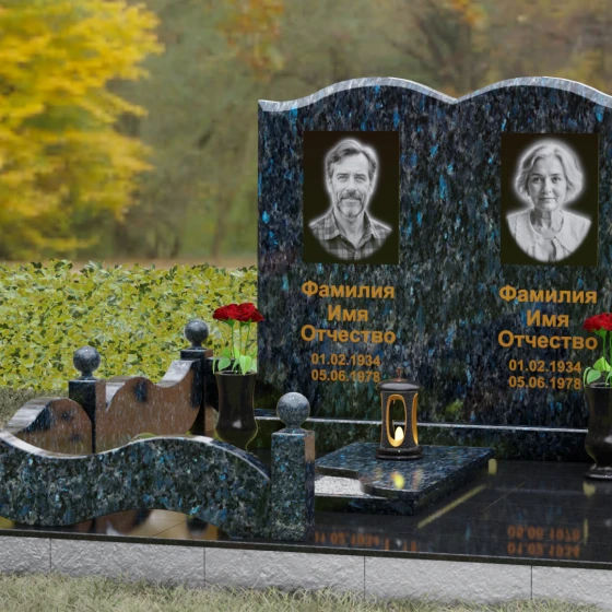 Горизонтальный гранитный памятник на двоих в Томске, гранит Блю Перл, вид 4