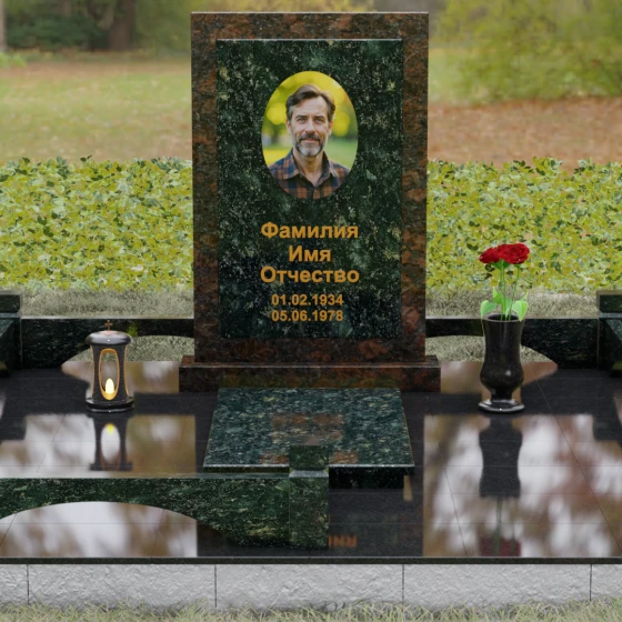 Гранитный вертикальный памятник без креста в Ставрополе, гранит Балтик грин, вид 2