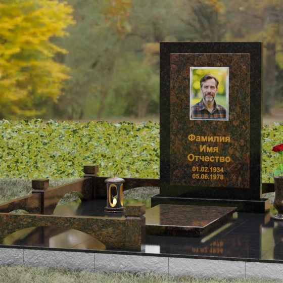 Гранитный вертикальный памятник без креста в Ставрополе, гранит Дымовский, вид 4