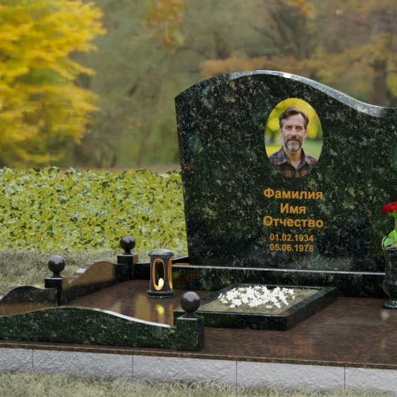 Надгробие из Гранита с волной и полировкой, гранит Балтик грин, вид 4, в Якутске